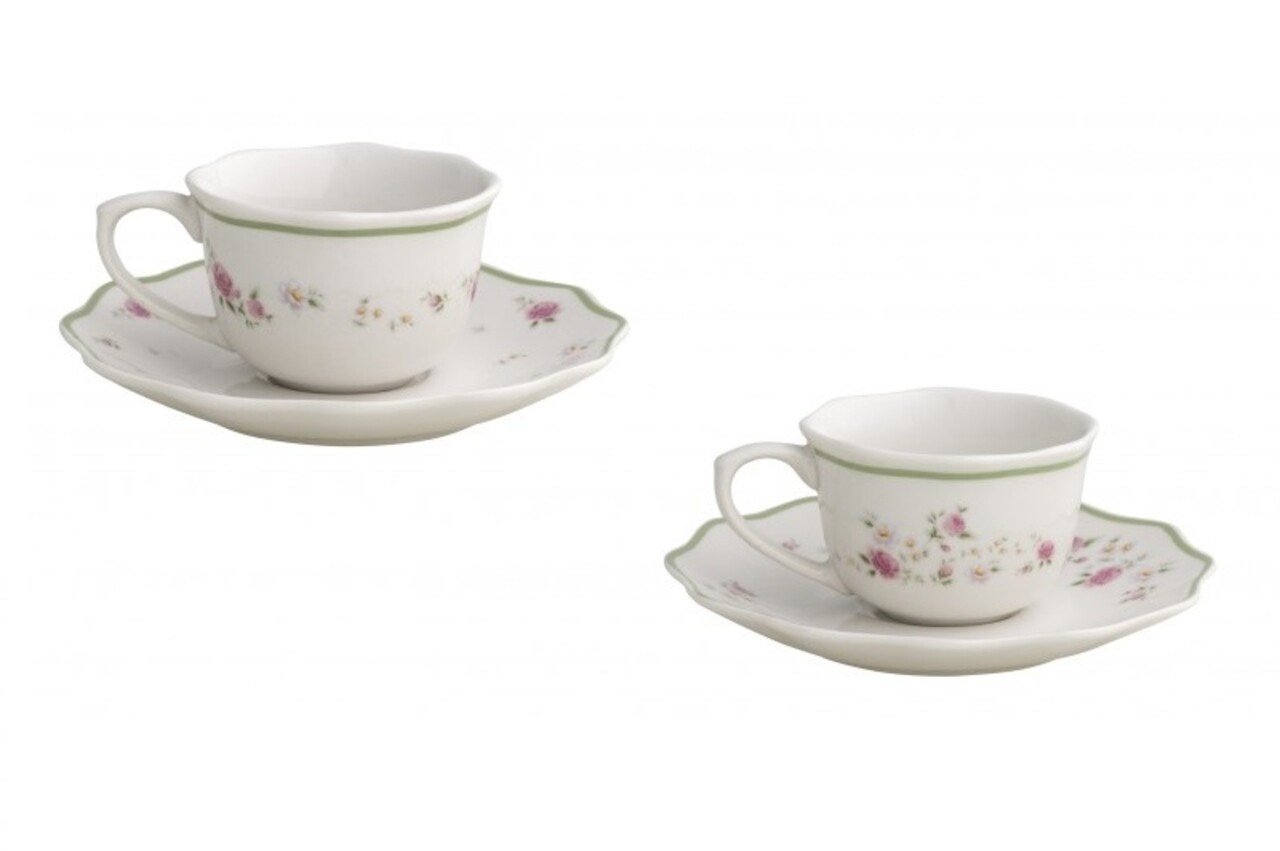 Set 2 cesti cu farfurie pentru cafea, Nonna Rosa v1, Brandani, 14x6.5 cm, portelan - imagine 4
